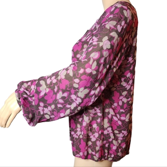 J. Jill silk blouse. Long sleeve.  Brown purple floral.  Size XS. - Picture 7 of 15